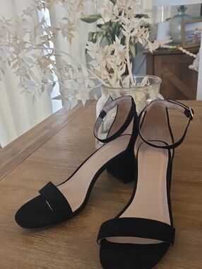 A New Day Classic Black Ankle-Strap Block Heel Sandals